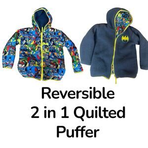 Batman Retro Comic Strips AOP Quilted Fleece Reversible Winter Coat Boys Size 6